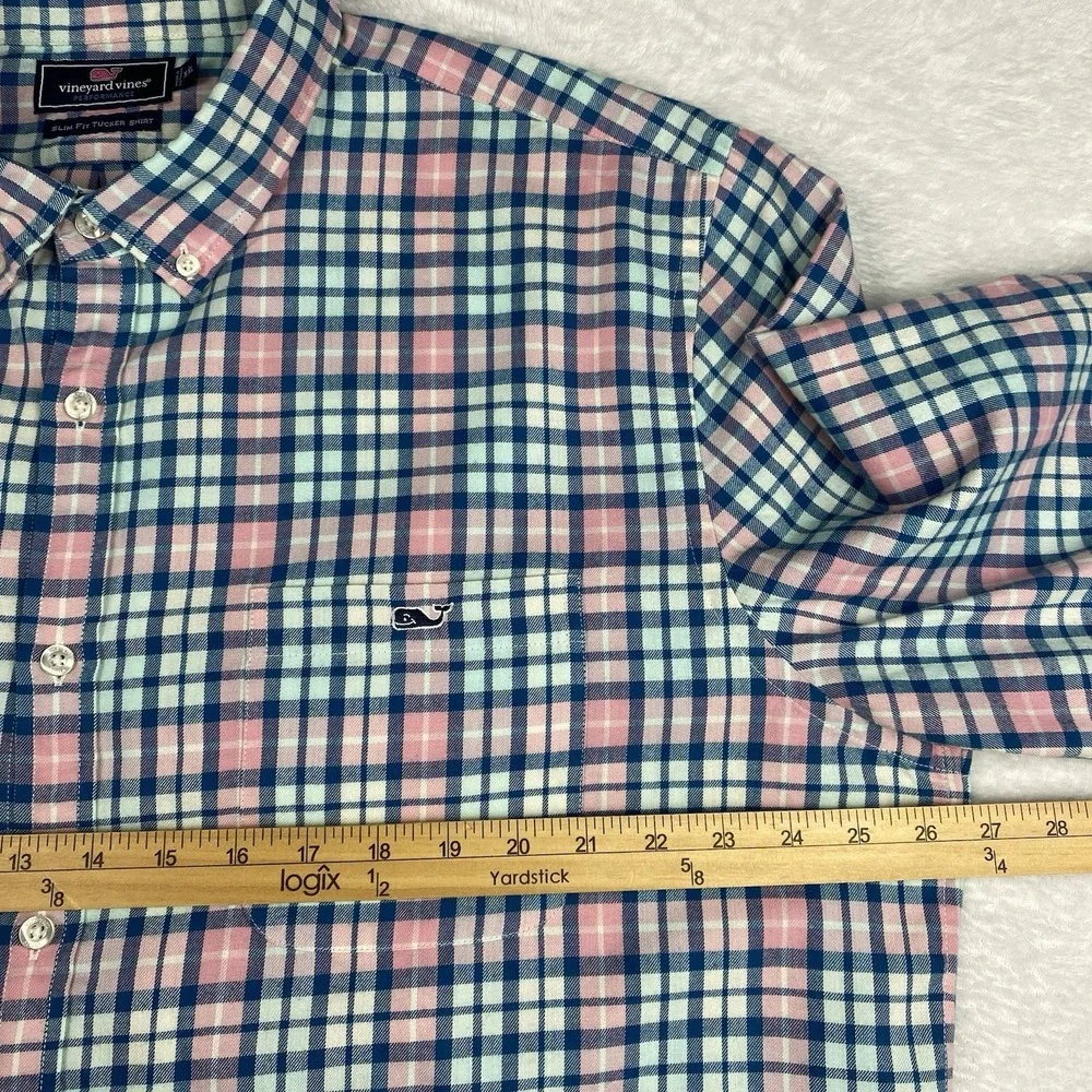 Vineyard Vines Men's XXL Slim Fit Tucker Shirt Blue Pink Check Long Sleeve Soft - Picture 8 of 10
